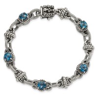 Shey Couture Sterling Silver Antiqued Round London Blue Topaz Bracelet, 7.75" view 5