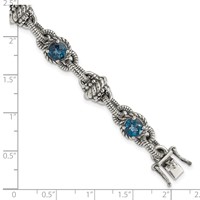 Shey Couture Sterling Silver Antiqued Round London Blue Topaz Bracelet, 7.75" view 3