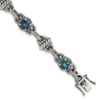 Shey Couture Sterling Silver Antiqued Round London Blue Topaz Bracelet, 7.75" view 1