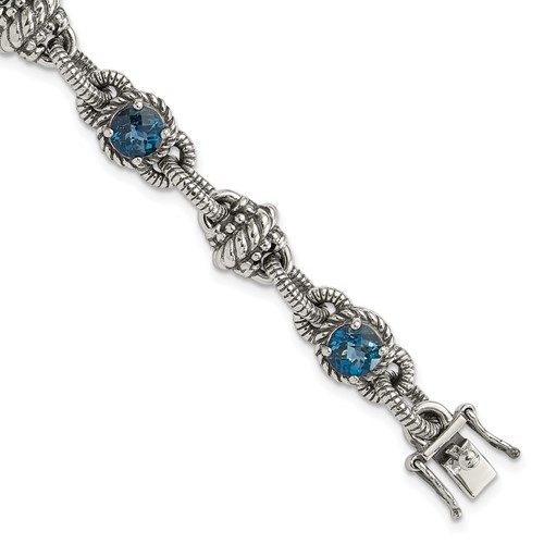 Shey Couture Sterling Silver Antiqued Round London Blue Topaz Bracelet, 7.75"