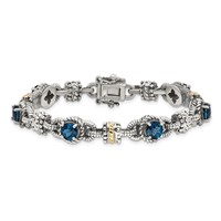 Shey Couture Sterling Silver Bracelet with 14K Accent Antiqued Round London Blue Topaz, 7.25" view 3