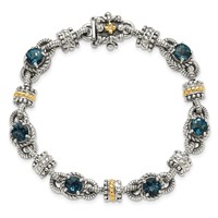 Shey Couture Sterling Silver Bracelet with 14K Accent Antiqued Round London Blue Topaz, 7.25" view 5