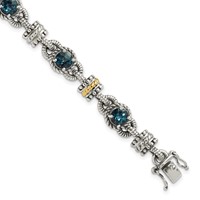 Shey Couture Sterling Silver Bracelet with 14K Accent Antiqued Round London Blue Topaz, 7.25" view 1