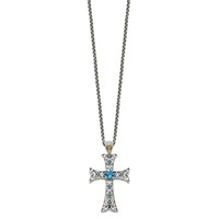 Shey Couture Sterling Silver Necklace with 14K Accent Antiqued Round London Blue Topaz Cross, 18" view 2