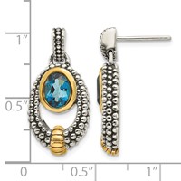 Shey Couture Sterling Silver Gold-tone Flash Gold-plated Antiqued Oval Bezel London Blue Topaz Post Dangle Earrings view 4