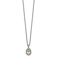 Shey Couture Sterling Silver Gold-tone Flash Gold-plated Antiqued Oval London Blue Topaz Necklace, 18" view 2