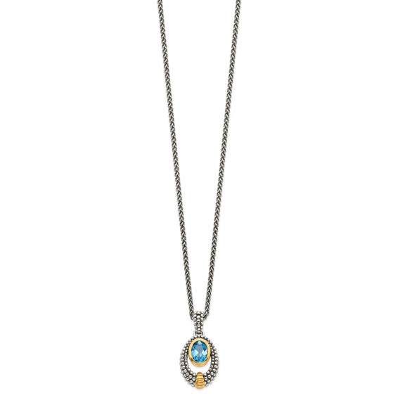 Shey Couture Sterling Silver Gold-tone Flash Gold-plated Antiqued Oval London Blue Topaz 18 inch Necklace