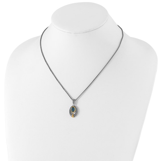Shey Couture Sterling Silver Gold-tone Flash Gold-plated Antiqued Oval London Blue Topaz 18 inch Necklace