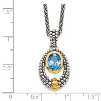 Shey Couture Sterling Silver Gold-tone Flash Gold-plated Antiqued Oval London Blue Topaz Necklace, 18" view 3