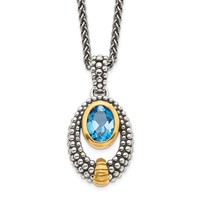 Shey Couture Sterling Silver Gold-tone Flash Gold-plated Antiqued Oval London Blue Topaz Necklace, 18" view 1