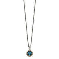 Shey Couture Sterling Silver Necklace with 14K Accent Antiqued CushionLondon Blue Topaz, 18" view 2