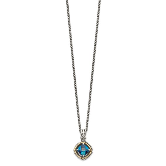 Shey Couture Sterling Silver with 14K Accent 18 Inch Antiqued CushionLondon Blue Topaz Necklace