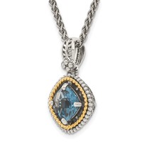 Shey Couture Sterling Silver Necklace with 14K Accent Antiqued CushionLondon Blue Topaz, 18" view 5