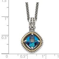 Shey Couture Sterling Silver Necklace with 14K Accent Antiqued CushionLondon Blue Topaz, 18" view 3