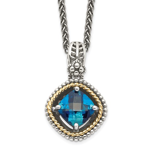 Shey Couture Sterling Silver Necklace with 14K Accent Antiqued CushionLondon Blue Topaz, 18"