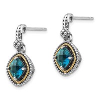 Shey Couture Sterling Silver Earrings with 14K Accent Antiqued Cushion London Blue Topaz Post Dangle view 2