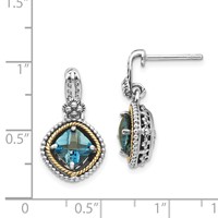Shey Couture Sterling Silver Earrings with 14K Accent Antiqued Cushion London Blue Topaz Post Dangle view 4