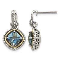 Shey Couture Sterling Silver Earrings with 14K Accent Antiqued Cushion London Blue Topaz Post Dangle view 1