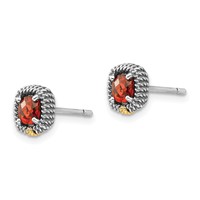 Shey Couture Sterling Silver Earrings with 14K Accent Antiqued Square Cushion Garnet Post view 2