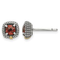 Shey Couture Sterling Silver Earrings with 14K Accent Antiqued Square Cushion Garnet Post view 1