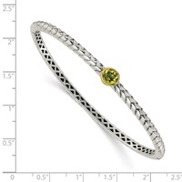 Shey Couture Sterling Silver Bracelet with 14K Accent Peridot Round Bezel Hinged Bangle view 3
