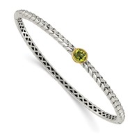 Shey Couture Sterling Silver Bracelet with 14K Accent Peridot Round Bezel Hinged Bangle view 1