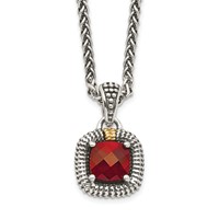 Shey Couture Sterling Silver with 14K Accent 18 Inch Antiqued Checkerboard Bezel Garnet Necklace view 1
