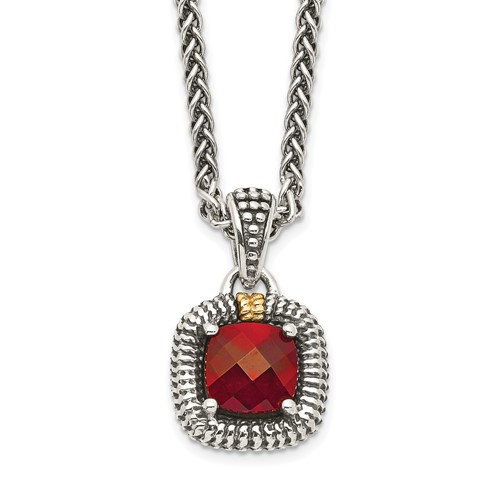 Shey Couture Sterling Silver Necklace with 14K Accent Antiqued Checkerboard Bezel Garnet, 18"