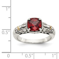 Shey Couture Sterling Silver Ring with 14K Accent Antiqued Cushion Checkerboard Garnet view 4