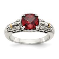 Shey Couture Sterling Silver Ring with 14K Accent Antiqued Cushion Checkerboard Garnet view 1