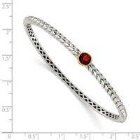 Shey Couture Sterling Silver Bracelet with 14K Accent Antiqued Round Bezel Garnet Bangle view 3