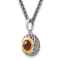 Shey Couture Sterling Silver Necklace with 14K Accent Antiqued Checkerboard Round Bezel Garnet, 18" view 5
