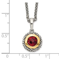Shey Couture Sterling Silver Necklace with 14K Accent Antiqued Checkerboard Round Bezel Garnet, 18" view 3