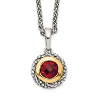 Shey Couture Sterling Silver Necklace with 14K Accent Antiqued Checkerboard Round Bezel Garnet, 18" view 1
