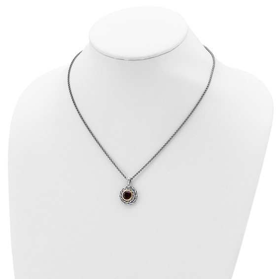 Shey Couture Sterling Silver with 14K Accent 18 Inch Antiqued Round Garnet Necklace