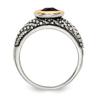 Shey Couture Sterling Silver Ring with 14K Accent Antiqued Round Bezel Garnet view 2