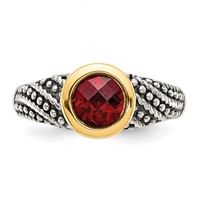 Shey Couture Sterling Silver Ring with 14K Accent Antiqued Round Bezel Garnet view 5