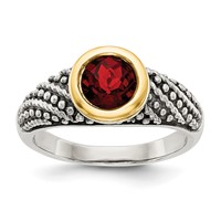 Shey Couture Sterling Silver Ring with 14K Accent Antiqued Round Bezel Garnet view 1