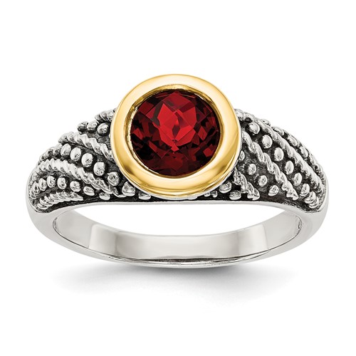 Shey Couture Sterling Silver Ring with 14K Accent Antiqued Round Bezel Garnet
