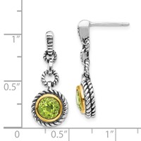 Shey Couture Antiqued Sterling Silver Earrings with 14K Gold-plated Accent Round Bezel Peridot Post Dangle view 4