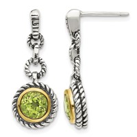 Shey Couture Antiqued Sterling Silver Earrings with 14K Gold-plated Accent Round Bezel Peridot Post Dangle view 1