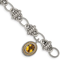 Shey Couture Sterling Silver Bracelet with 14K Accent Antiqued Oval Citrine, 7.75" view 1