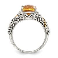 Shey Couture Sterling Silver Ring with 14K Accent Antiqued Diamond and Checkerboard Cushion Citrine view 2