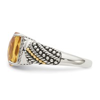 Shey Couture Sterling Silver Ring with 14K Accent Antiqued Diamond and Checkerboard Cushion Citrine view 3