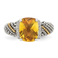 Shey Couture Sterling Silver Ring with 14K Accent Antiqued Diamond and Checkerboard Cushion Citrine view 5