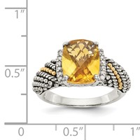 Shey Couture Sterling Silver Ring with 14K Accent Antiqued Diamond and Checkerboard Cushion Citrine view 4