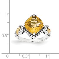Sterling Silver W 14ky Citrine Cushion Ring view 3