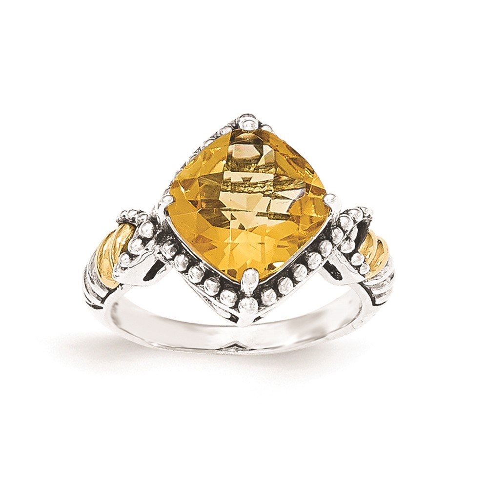 Sterling Silver W 14ky Citrine Cushion Ring