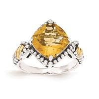Sterling Silver W 14ky Citrine Cushion Ring view 1