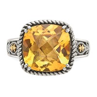Shey Couture Sterling Silver with 14K Accent Antiqued Cushion Citrine Ring view 5